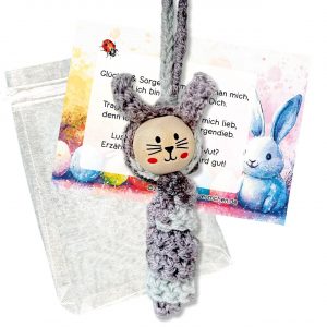 Glückswürmchen Sorgenwürmchen Hase Häschen grau meliert