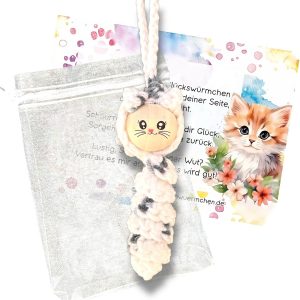 Glückswürmchen Sorgenwürmchen Katze Weiß