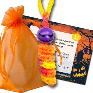 Orange Sorgenwürmchen Glückswürmchen Halloween Kürbis Mitgebsel Kinder Halloweenparty