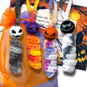 4er Set Sorgenwürmchen Glückswürmchen Halloween Kürbis Mitgebsel Kinder Halloweenparty Geschenk Orange