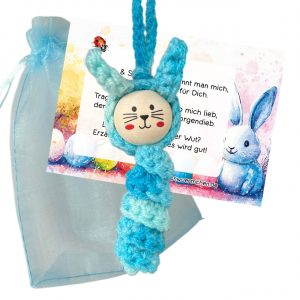 Glückswürmchen Sorgenwürmchen Hase blau meliert