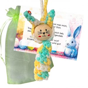 Glückswürmchen Sorgenwürmchen Hase türkis gelb